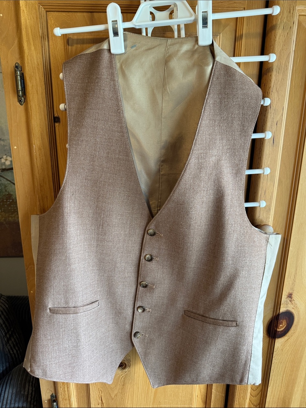 Mens Taupe Linen-Blend Waistcoat Vest